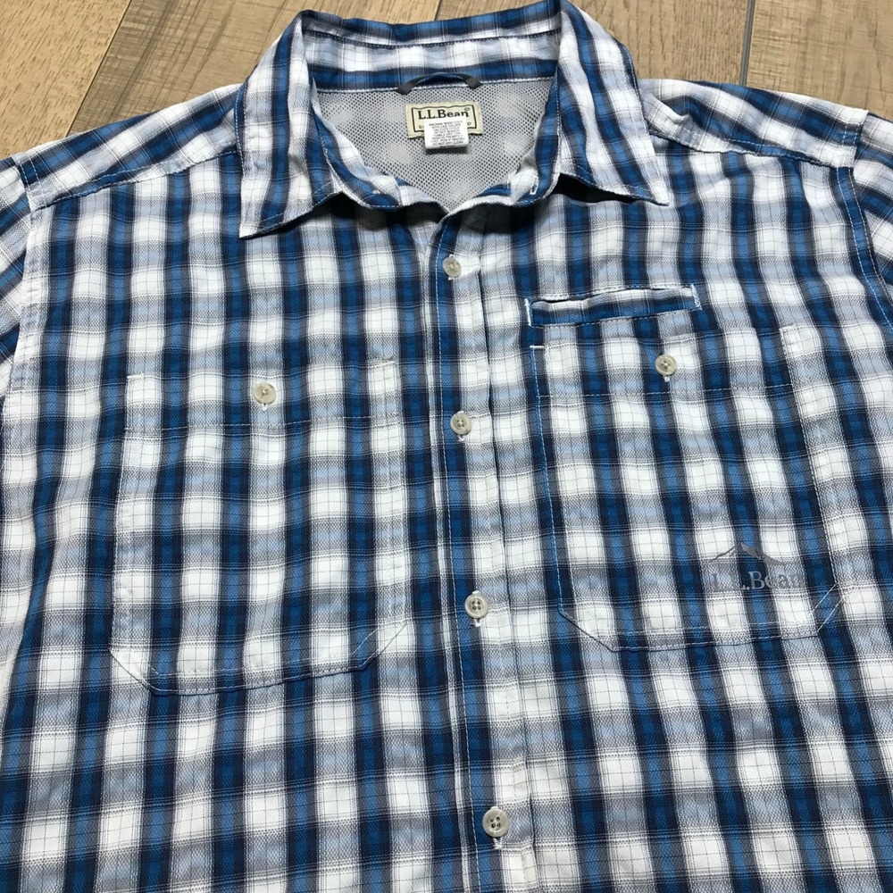 L.L. Bean Shirt Mens Size L Blue Button Up Plaid Vented Fishing Hiking Roll Tab - Picture 4 of 12